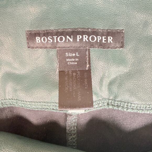 Boston Proper Womens Pants Green Large High Rise Ankle Faux Leather Edgy Glam - Picture 2 of 7